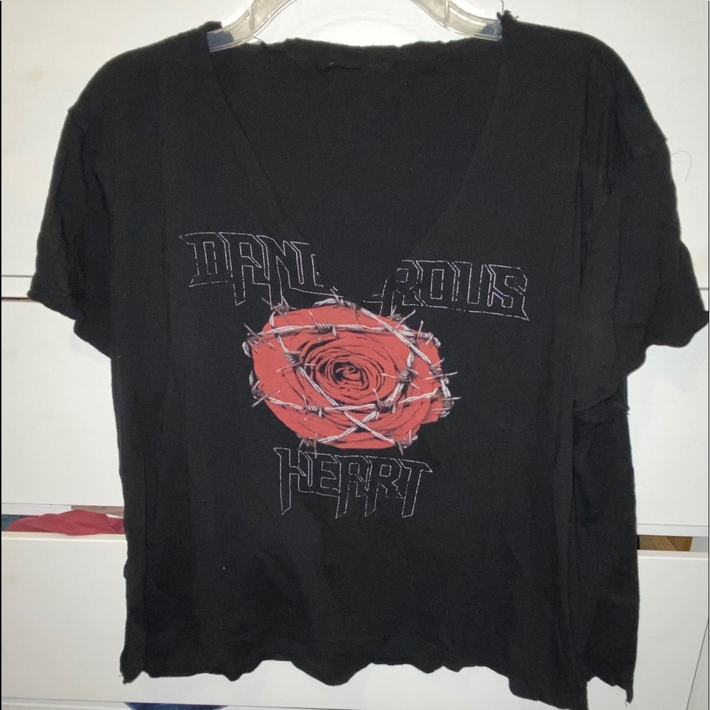 Plus Size Grungy Black V Neck Tee
